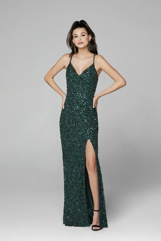 Primavera couture 3295 Sizes 16 Forest Green Prom Dress v neckline sequins backless slit Sequin Wrap Dress