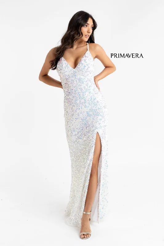 Primavera Couture 3295 Size 4 Cream Prom Dress V Neckline Sequins long evening gown Sequin Dress Outfit