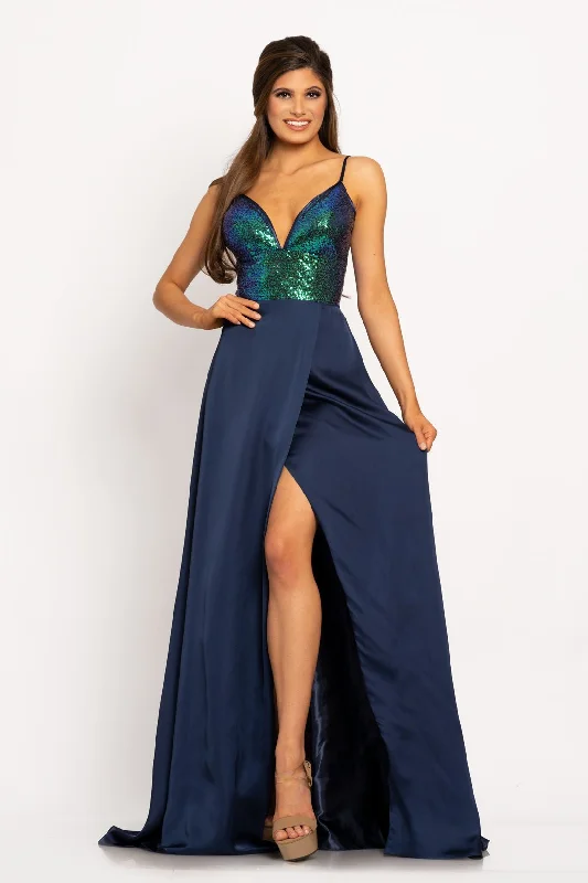 Johnathan Kayne 2214 sz 6 Sequin V neckline A line prom dress with wrap style slit Sequin Maxi Dress