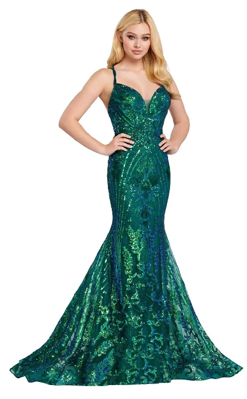 Ellie Wilde EW 120028 Size 8 Long Sequin Mermaid Backless Prom Dress Pageant Shimmer Ruched Sequin Dress