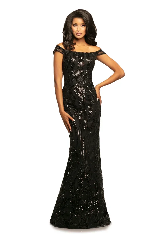 Johnathan Kayne 2064 Size 6 Black Sequin Off Shoulder Prom Dress Pageant Gown 2020 Floor-length Sequin Dress