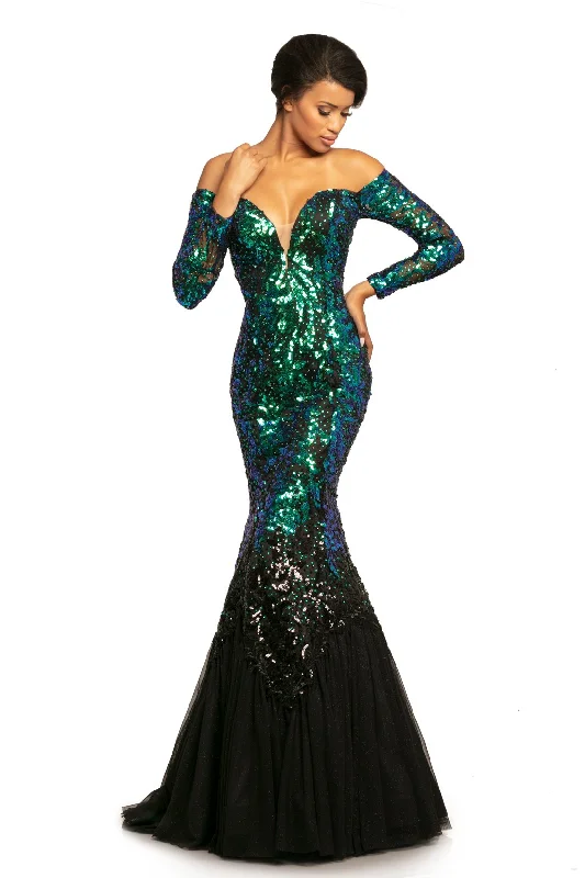 Johnathan Kayne 2062 Size 4, 6, 8 Off the Shoulder Evening Gown Sequin Mermaid Pageant Dress Long Sleeves Sequin Dress Fashion