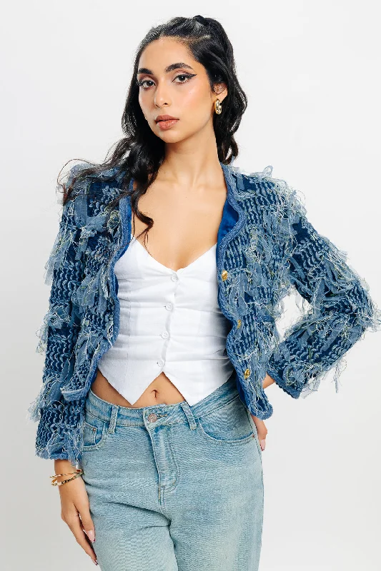 Women's thermal jacketsFringe Crop Blue Jacket Women's thermal jackets