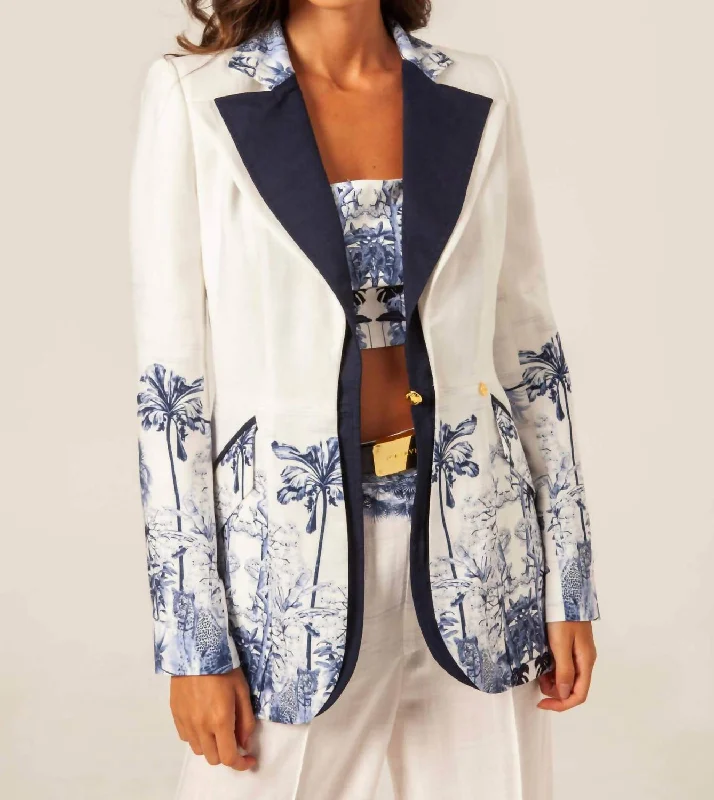 Savage Wild Blazer In White/navy Blazer with Belt