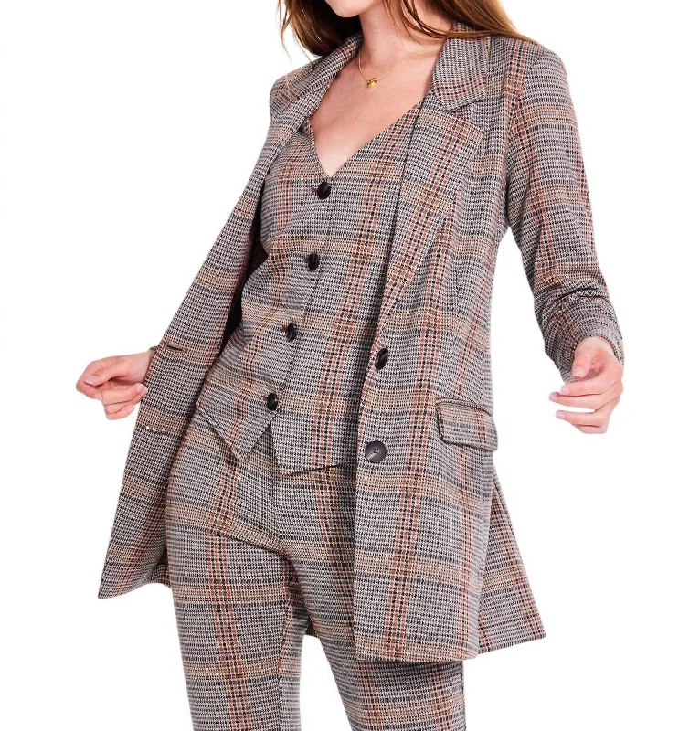 Sketched Plaid Knit Blazer In Neutral Multi Relaxed Fit Blazer