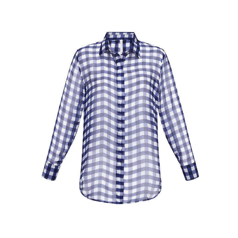 SHIRT 100% SILK CHIFFON VICHY BLU 444