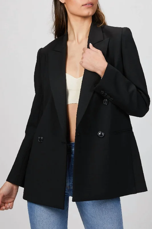 Double Breasted Cavalry Twill Blazer In Black Minimalist Blazer Look