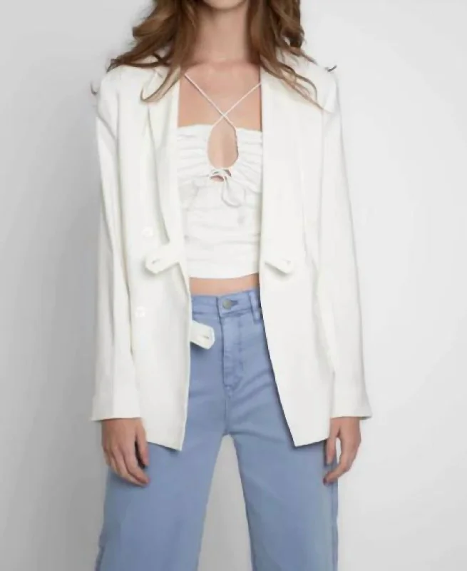 White Feather Crepe Blazer Trendy Blazer Outfit