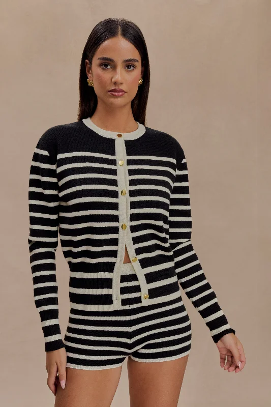 Talia Stripe Knit Cardigan - Black/White