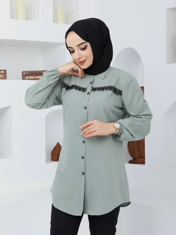 Asmin Fashion Turkish Women's Poplin Long Top Shirt - 112 Grey