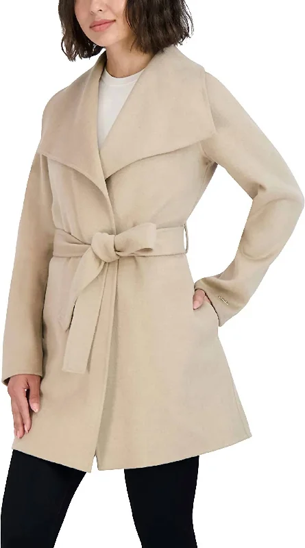 Womens Ella Jacket Wool Wrap Coat With Tie Belt In Light Beige Ivory Women’s Blazer Collection