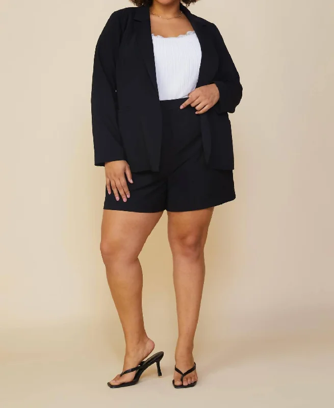 Plus Size Long Sleeve Open Blazer In Black Elegant Blazer Look