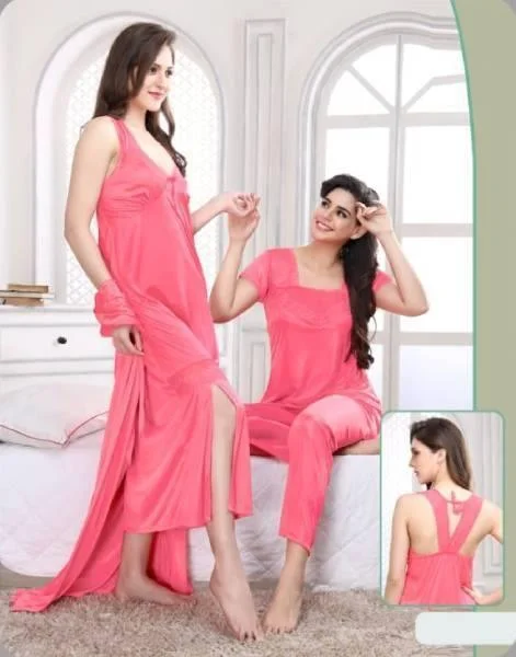 Satin pajama sets4Pc Indian Bridal Stylish Gown Nighty Set Satin pajama sets