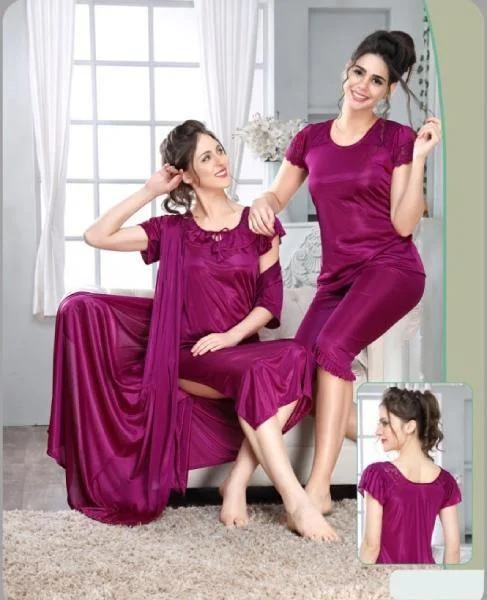 Bamboo pajama setsIndian Bridal 4Pc Stylish Gown Nighty Set Bamboo pajama sets