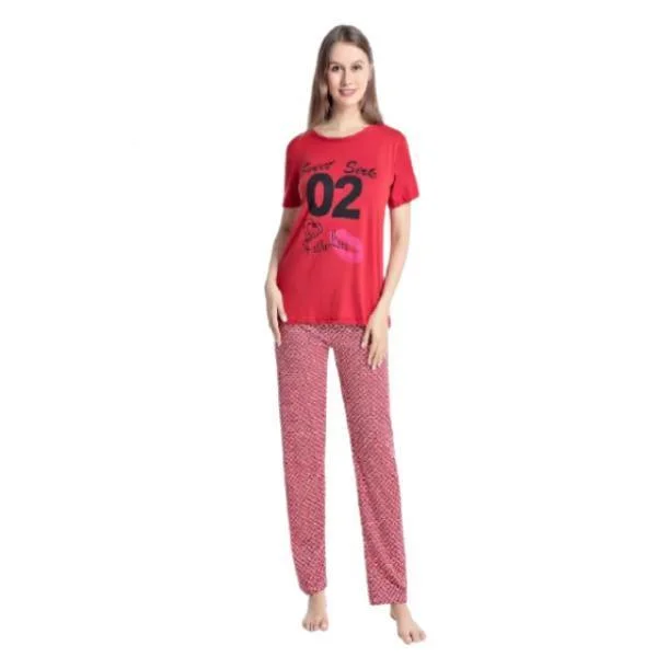 Spa pajama setsNew Night Suit 2pc Printed T-shirts With Printed Trouser for Woman Spa pajama sets