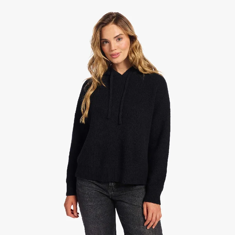 Crewneck sweatersCozy Knit Ribbed Sweater Hoodie | Black Crewneck sweaters