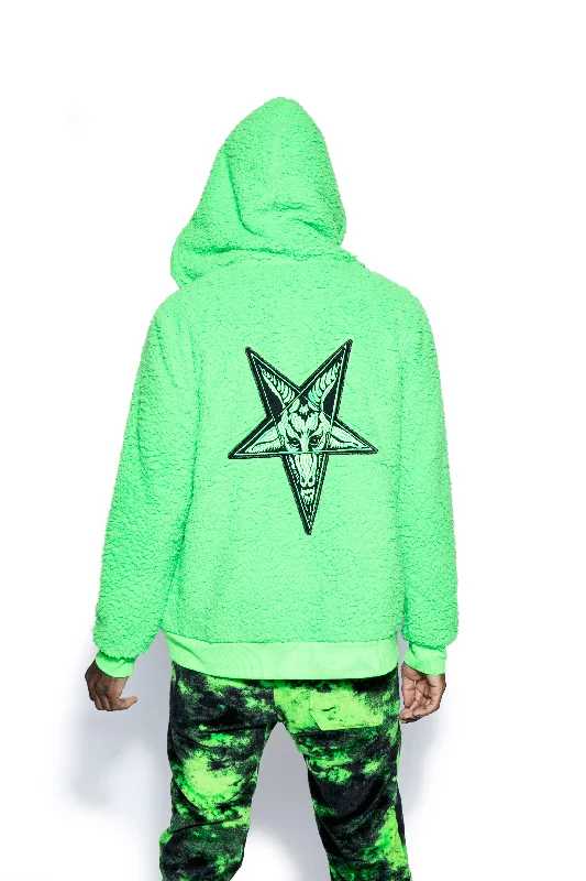 Cotton sweatersGreen Baphomet - Unisex Sherpa Zip Up Hoodie Cotton sweaters