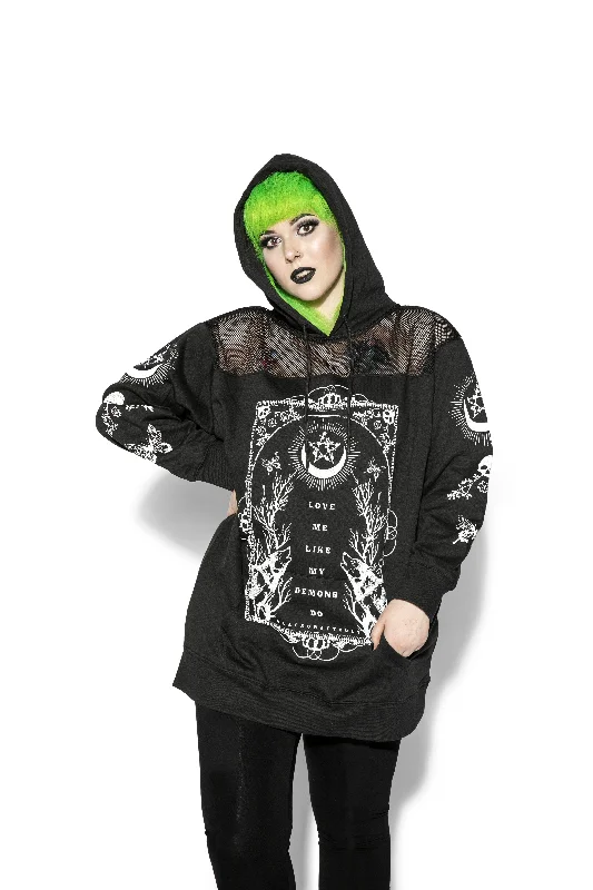 Thermal sweatersLove Me Like My Demons Do - Oversized Mesh Hoodie Thermal sweaters