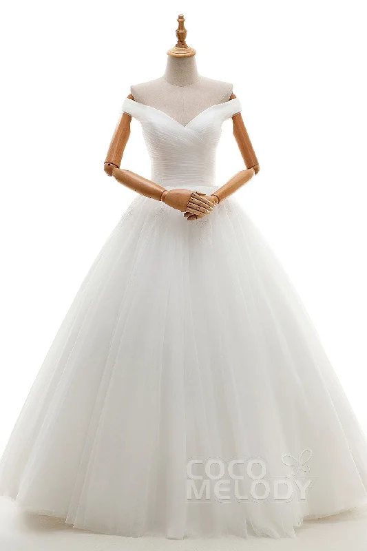 Beach wedding dressesA-Line Floor Length Tulle Ivory Wedding Dress JWLF16001 Sparkling Wedding Dress