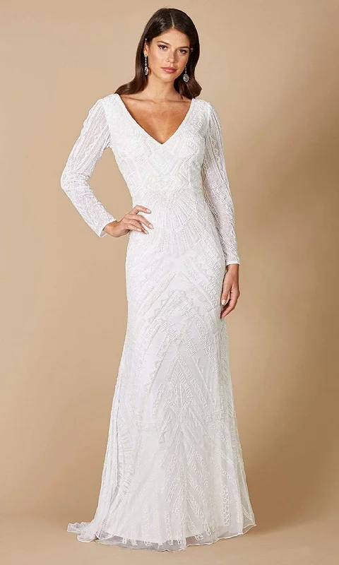 Sleeveless wedding dressesLara Dresses - 51072 Geo-Embellished Trumpet Bridal Gown Luxury Wedding Dress