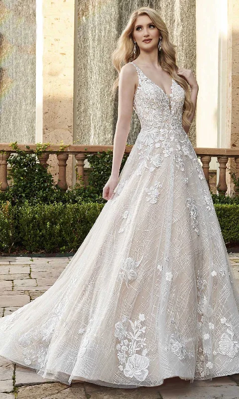 Velvet wedding dressesRachel Allan - M791 Floral Embroidered A-line Long Gown Princess Wedding Dress