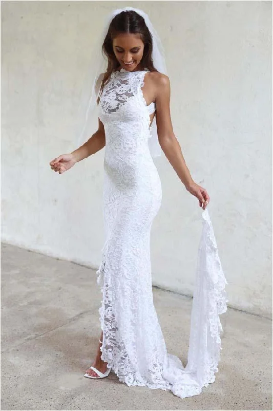 Best wedding dresses for short bridesSexy Mermaid Jewel Lace Backless Wedding Dress With Court Train,Beach Wedding Dress N339 Classic Lace Gown