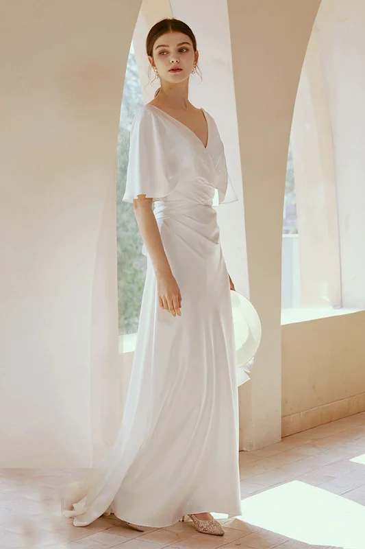 Long sleeve wedding dressesSheath-Column Floor Length Satin Wedding Dress CW2668 Wedding Gown Set