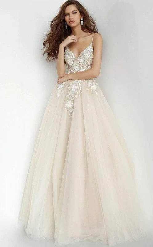 Holiday party dressesJovani - Embellished V-Neck Prom Ballgown 02758SC - 1 pc Nude In Size 8 Available Dinner party dresses