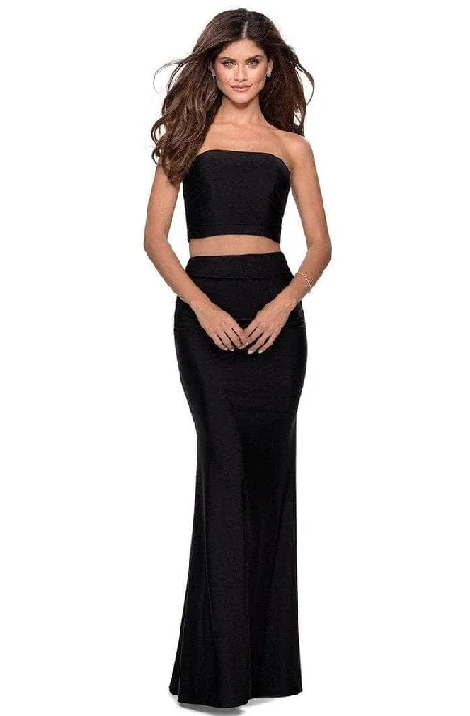 Velvet maxi dressesLa Femme - 28703SC Strapless Straight Across Long Dress Denim maxi dresses