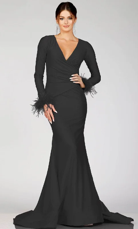 Minimalist party dressesTerani Couture 231P0074 - Long Sleeve Feathered Detailed Evening Gown Edgy party dresses