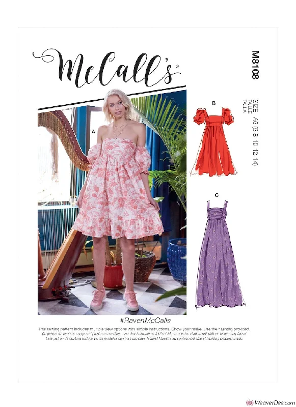 Graduation floral dressesMcCall's Pattern M8108 Misses' Empire Seam Gathered Dresses In Various Lengths, Necklines & Straps #RavenMcCalls Graduation floral dresses