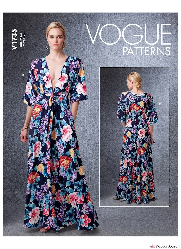 Hot new arrivals in floral dressesVogue Pattern V1735 Misses' Deep-V Kimono-Style Dresses with Self-Tie Hot new arrivals in floral dresses