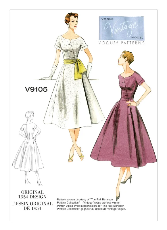 Flowy floral dressesVogue Pattern V9105 Vintage 1950s Misses' Dress & Sash Flowy floral dresses