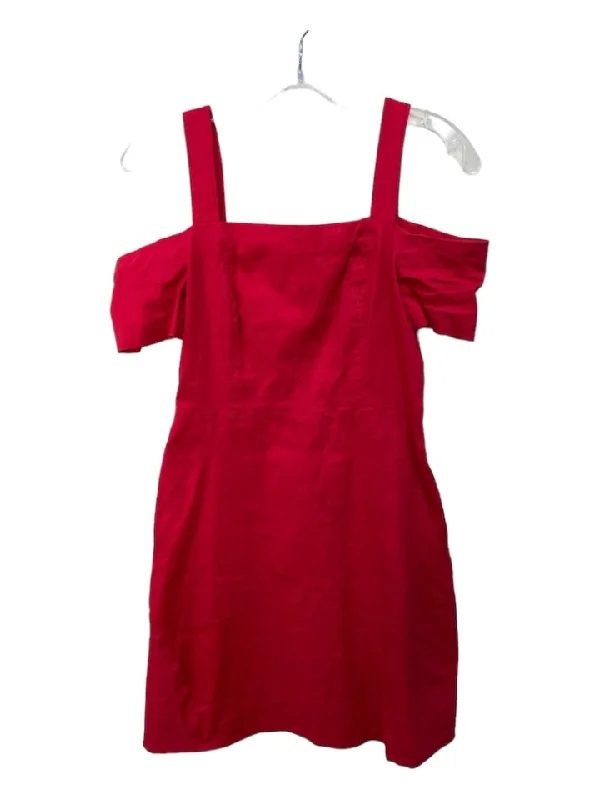 Popular unclassified dressesA.L.C. Size 4 Red Ramie Blend Square Neck Cold Shoulder Seam Detail Dress Popular unclassified dresses