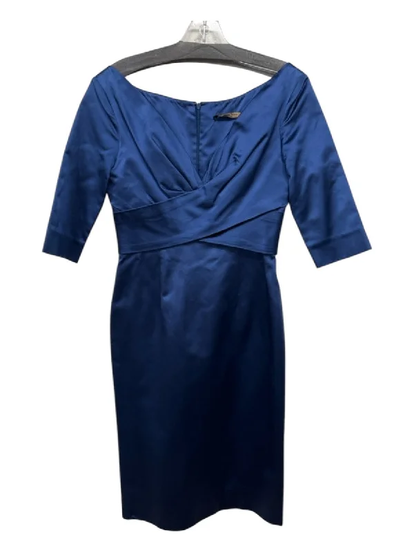 Wedding guest unclassified dressesAlexander McQueen Size 38 Blue Silk Back Zip V Neck Wide Neck Half Sleeve Dress Wedding guest unclassified dresses