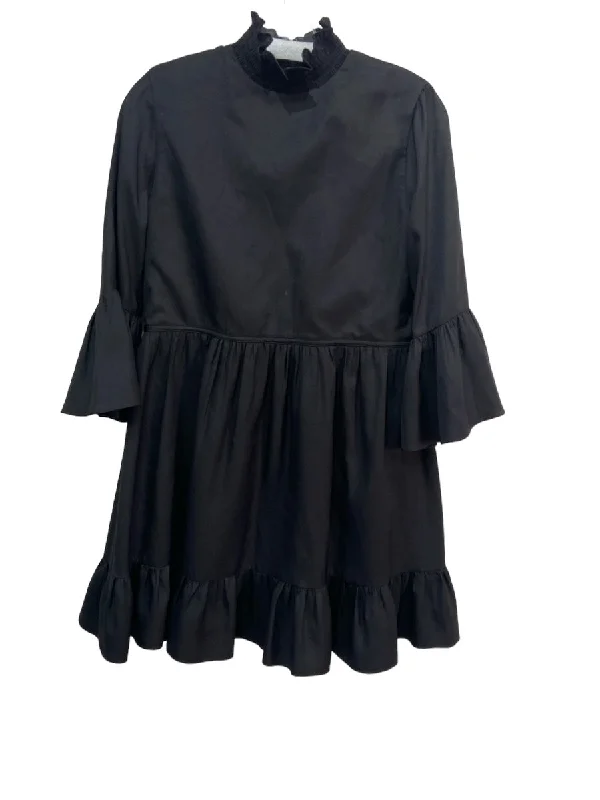 Ruffled unclassified dressesAlice + Olivia Size 4 Black Polyester Smocked Neck Ruffle Back Zip Dress Ruffled unclassified dresses