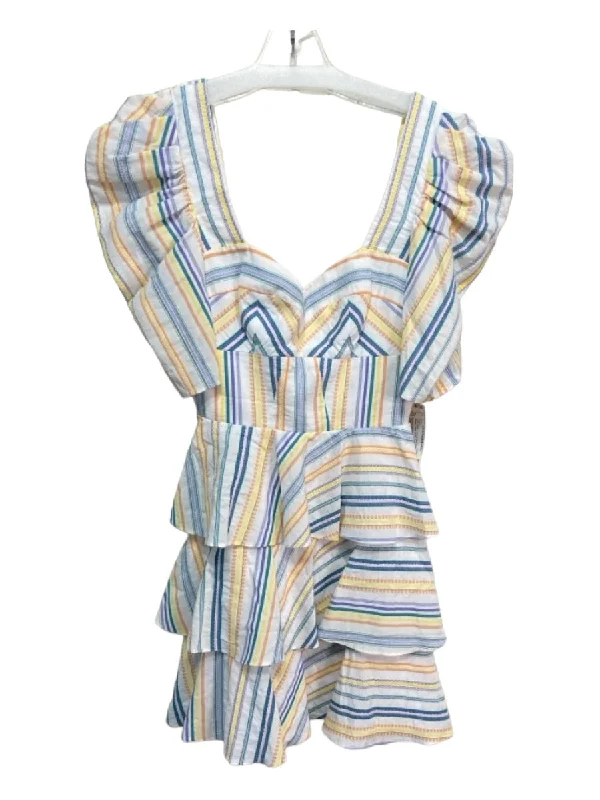 Beaded unclassified dressesAmanda Uprichard Size Small White, Yellow & Blue Cotton Striped Tiered Dress Beaded unclassified dresses