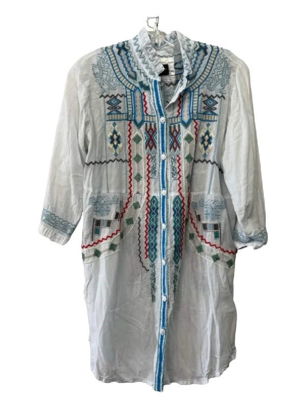 Everyday wear unclassified dressesBiya Johnny Was Size S White & Multi Cotton Embroidered Button Front Dress Everyday wear unclassified dresses