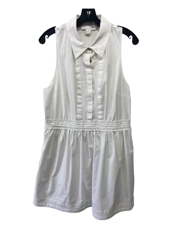 Tiered unclassified dressesDiane Von Furstenberg Size 14 White Cotton Sleeveless Side Zip Ruffle Dress Tiered unclassified dresses