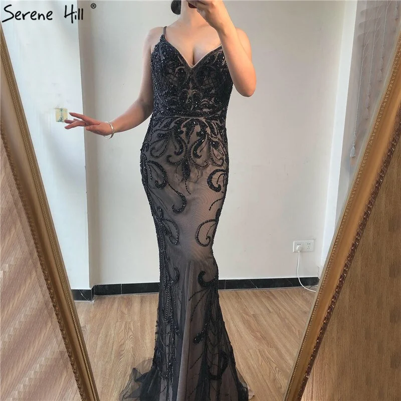 Festival unclassified dressesDubai Black V-Neck Sexy Luxury Evening Dress 2024 Sleeveless Mermaid Diamond Beading Evening Dress Real Photo LA70175 Festival unclassified dresses