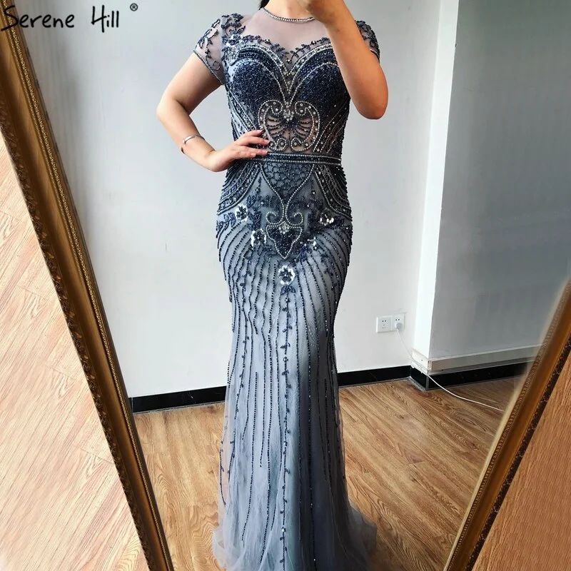 Bold pattern unclassified dressesDubai Grey Mermaid O-Neck Design Evening Dresses Beading Diamond Luxury Cap Sleeve Formal Dress 2024 Serene Hill LA70152 Bold pattern unclassified dresses