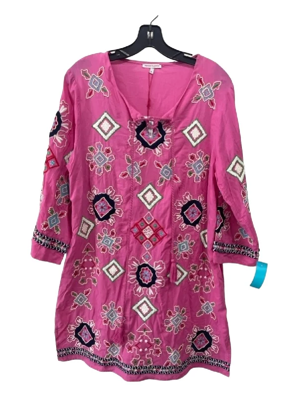 Casual unclassified dressesFrances Valentine Size M Pink & Multi Cotton Embroidered Geometric V Neck Dress Casual unclassified dresses