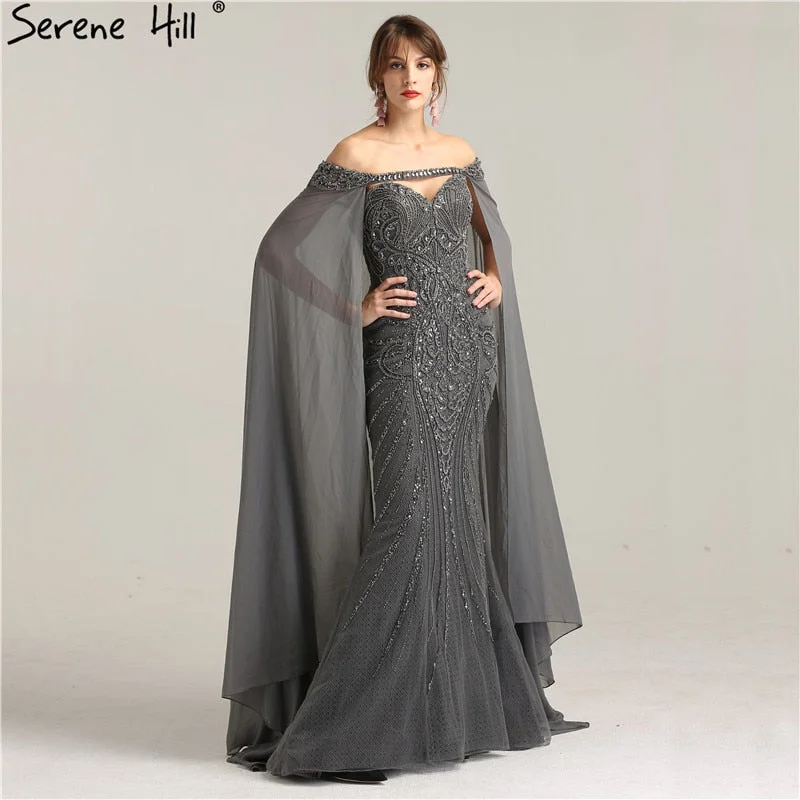 Knitted unclassified dressesHeavy  Beading Evening Dress With Detachable Cap Diamond Beading Mermaid Formal LA6246 Knitted unclassified dresses