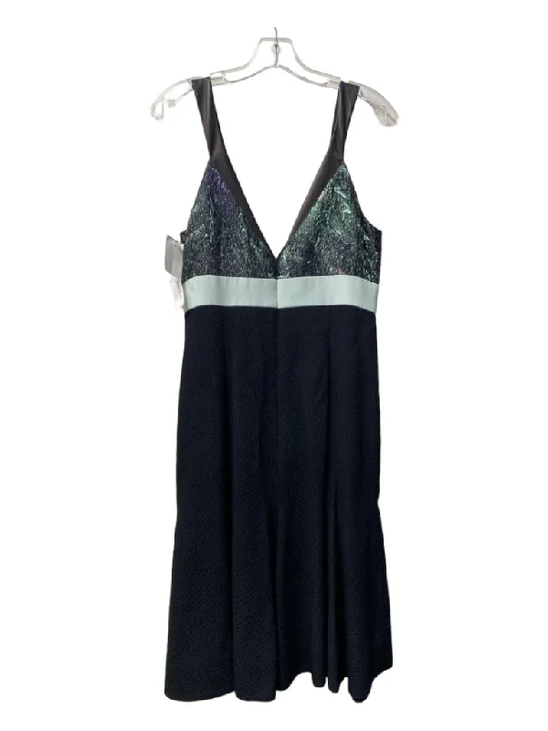 Sexy unclassified dressesJ. Mendel Size 8 Black & Teal Viscose V Neck Sleeveless Texture Back Zip Dress Sexy unclassified dresses