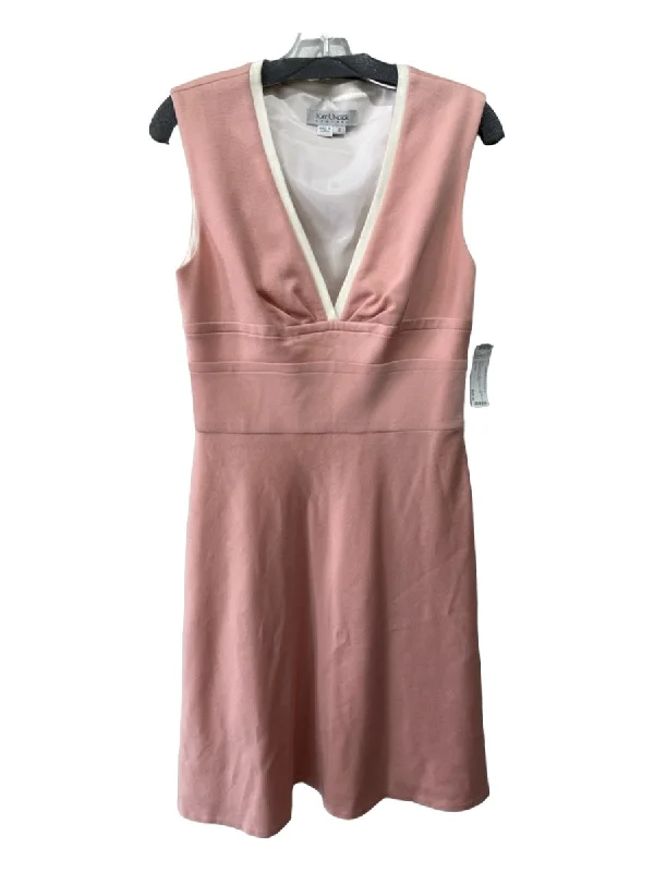 Pastel unclassified dressesKay Unger Size 8 Pink & White Cotton V Neck Trim Sleeveless Dress Pastel unclassified dresses