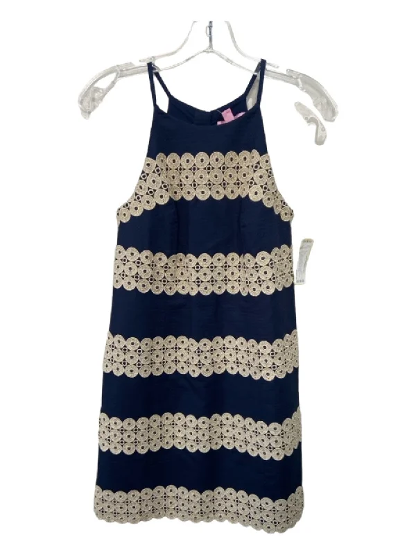 Monochrome unclassified dressesLilly Pulitzer Size 00 Navy, White, Gold Cotton Sleeveless Applique Darted Dress Monochrome unclassified dresses