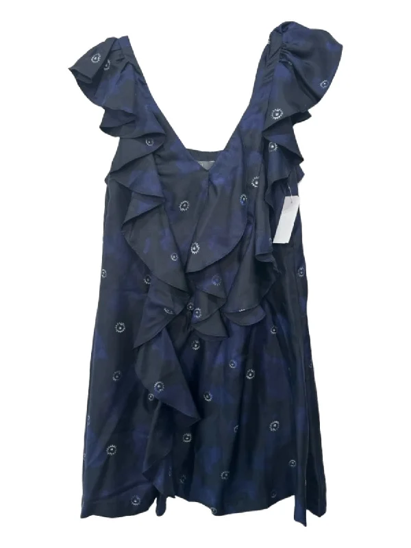 Cocktail unclassified dressesMcQ by Alexander McQueen Size 40 Navy Blue & White Silk Abstract V Neck Dress Cocktail unclassified dresses