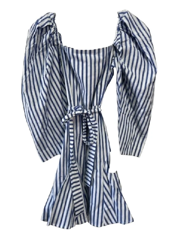 Trendy new unclassified dressesMille Resort & Travel Size XXS White & Blue Cotton Square Neck Striped Dress Trendy new unclassified dresses