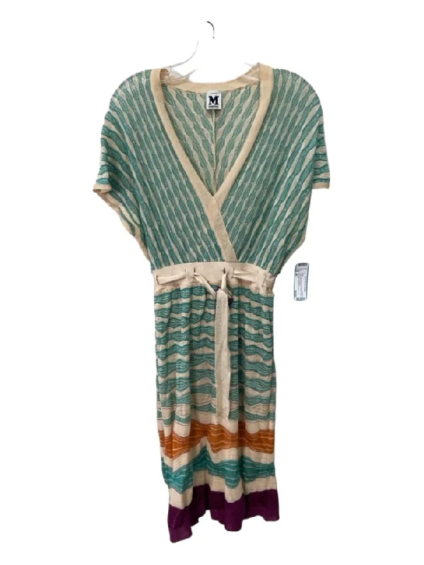 Short unclassified dressesMissoni Size 44 Cream & Multi Knit Belted Striped V Neck Dress Short unclassified dresses