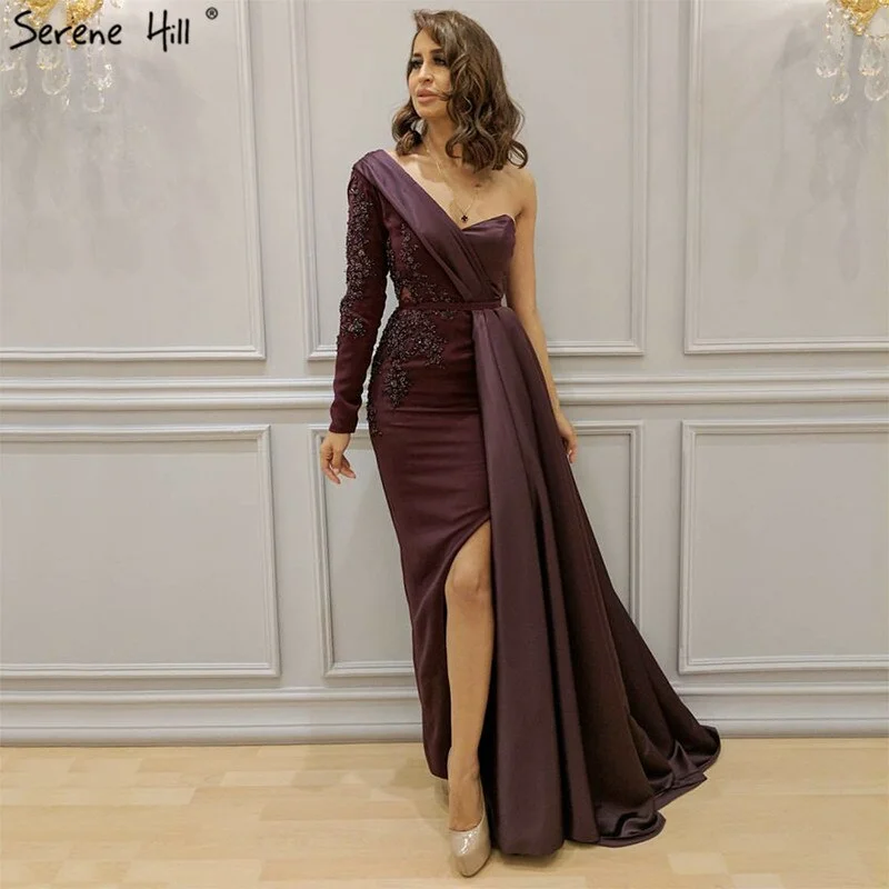 Sequin unclassified dressesPurple Sexy One Shoulder Satin Evening Dresses 2024 Mermaid Beading Formal Dress Serene Hill LA70318 Sequin unclassified dresses